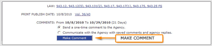 COMMENTS section is located at the bottom of the Notice page. COMMENTS section is located at the bottom of the Notice page.