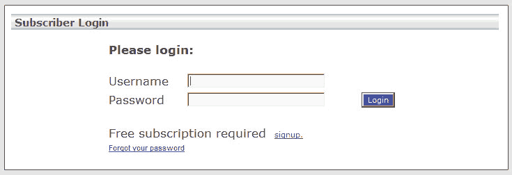 The Subscriber Login form requires both a username and password.
